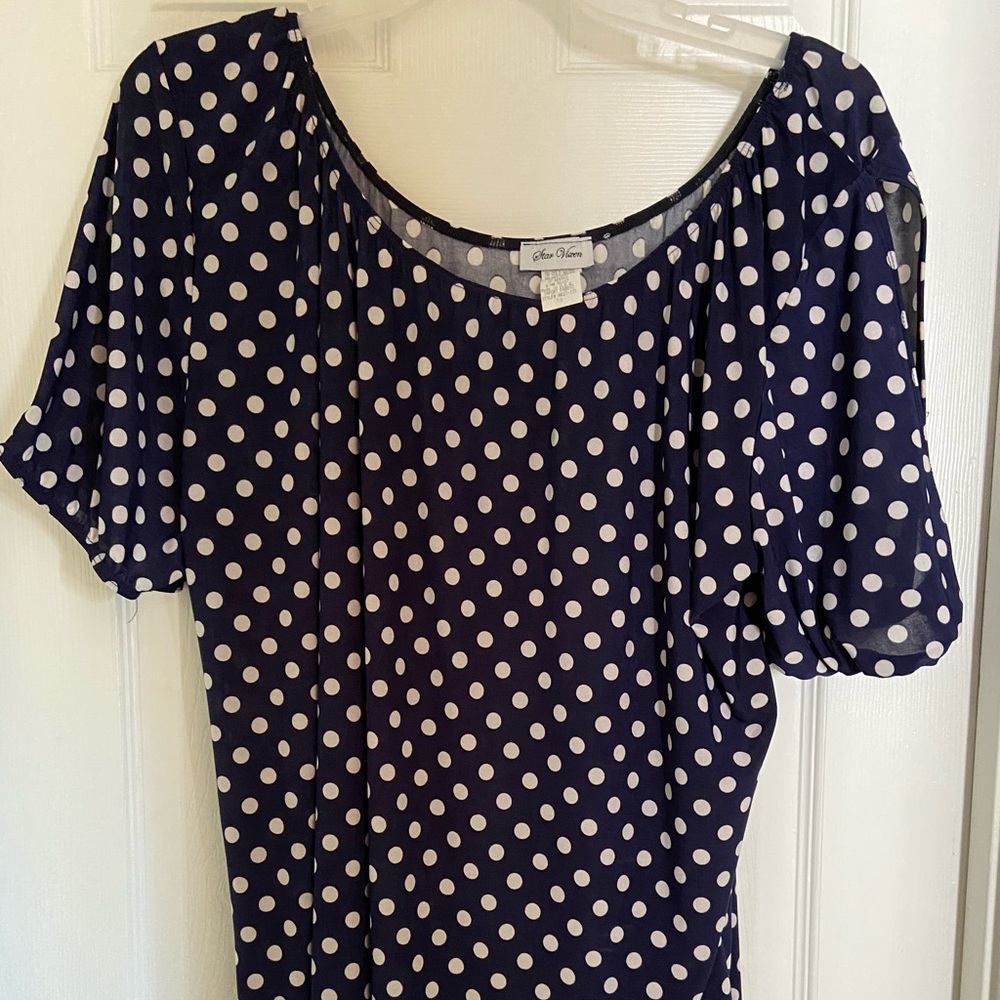 Adorable navy polka dot blouse